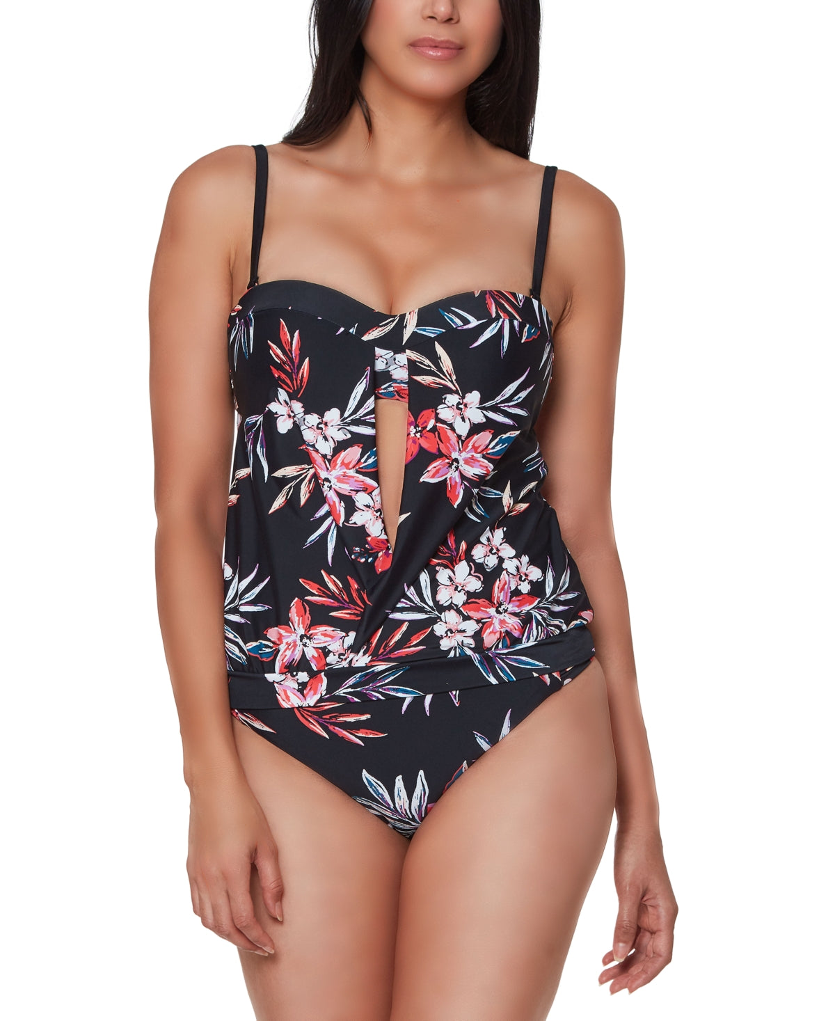 Bar III Women S Floral Print Tankini Top Swimsuit Black Size Small - Bellso